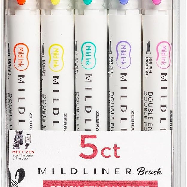 Mildliner Duo-tip Brush, Pen & Marker (Set of 5) bright