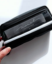 Trousse à crayons en maille noire + rangement inférieur